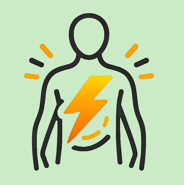 Outline of a person with a lightning bolt symbol on a white background