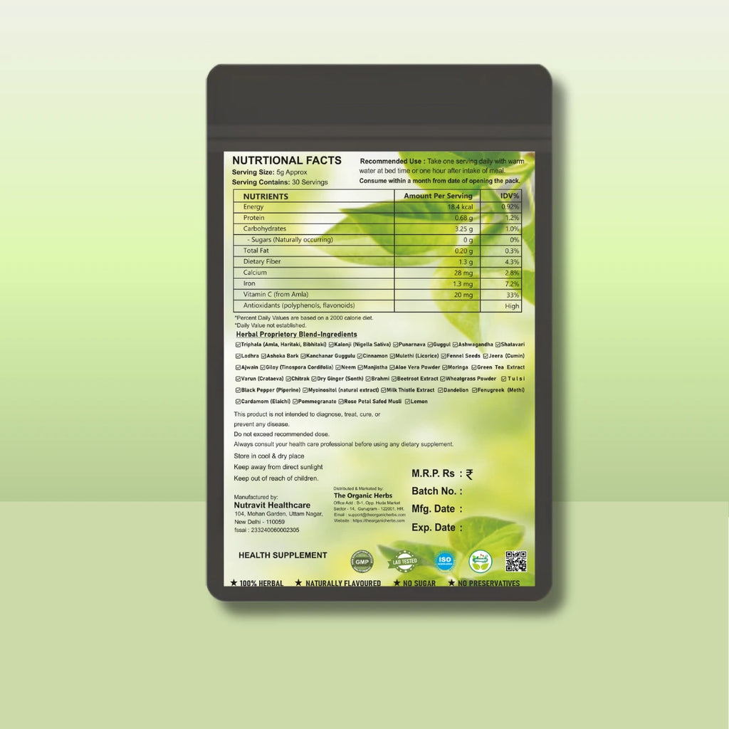 Nutritional facts label on a green background