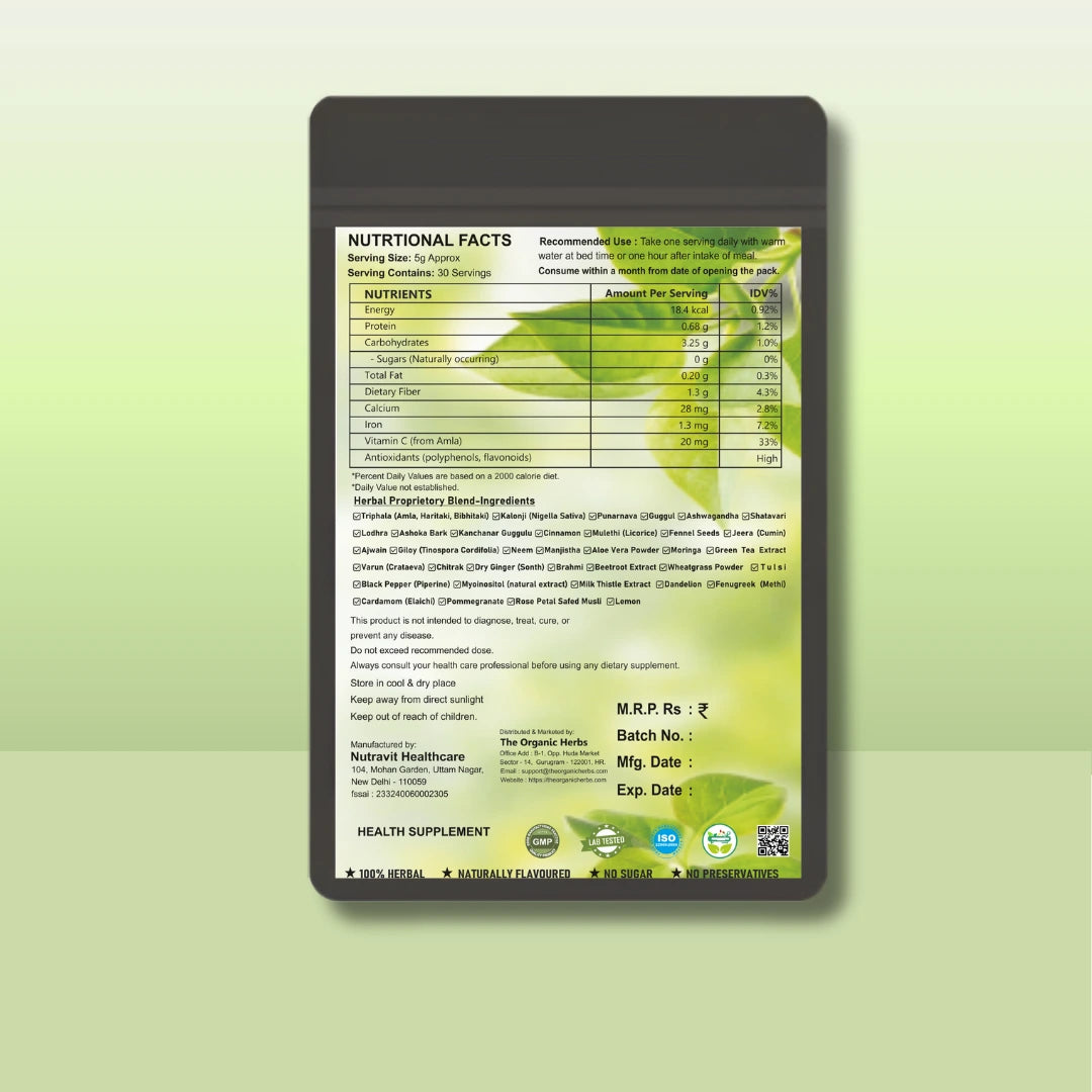 Nutritional facts label on a green background