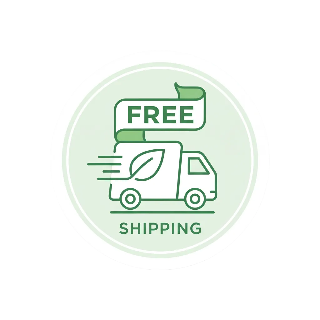 Green icon of a truck with a free shipping sign on a white background